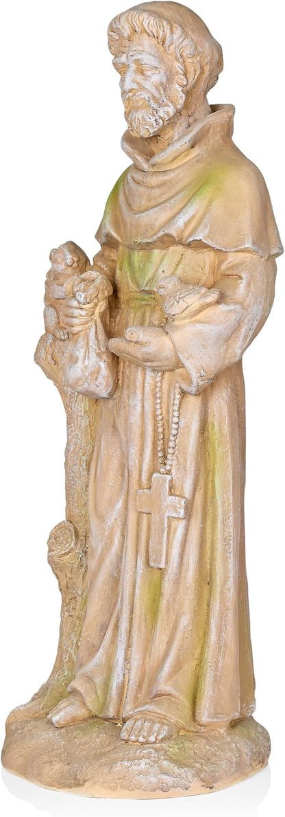 Alpine Corporation QFC103-201 Old World St. Francis Statue, Meaningful Statuary Décor for Garden, Patio, & Lawn, 31" H
