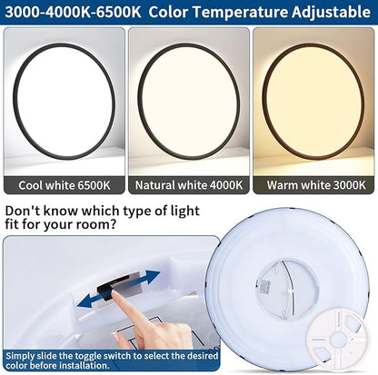 20 Inch Flush Mount Ceiling Light, 42W 4200LM, Dimmable & 3000K/4000K/6500K Selectable, Modern Black Led Ceiling Light Fixture for Dining Room, Kitchen, Bedroom, Office, Hotel, Wired