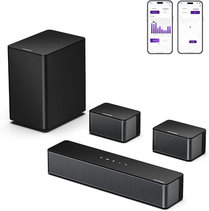 ULTIMEA 5.1 Sound Bar for Smart TV, Virtual Surround Sound System for TV, 320W Peak Power, Adjustable Surround Speakers and Subwoofer, APP Control, Home Theater Soundbar Poseidon D50(2025 New Model)