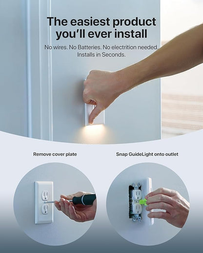 Single - SnapPower GuideLight [for Standard Decor, Not GFCI outlets] - Night Light - Electrical Outlet Wall Plate with LED Night Lights - Automatic On/Off Sensor - (Décor, Light Almond)