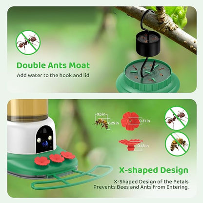 SEHMUA Hummingbird Feeder with Camera, 1 Year Trial AI Identify Birds Species, Smart Bird Cam with Solar Panel, Ant Moat & Bee Proof, Gift for Bird Watching