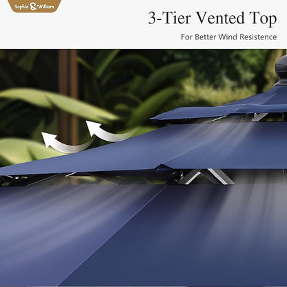 Sophia & William 10ft 3 Tier Auto-tilt Patio Umbrella, Outdoor Double Vented Umbrella with Crank, Navy