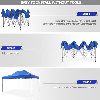 COBIZI 10x15 Pop up Canopy Gazebo 3.0, Easy up Heavy Duty Canopy with 4 Removable Sidewalls, High Stability, All Weather Sunshade 100% Waterproof Outdoor Canopy Tents with Carry Bag, Blue