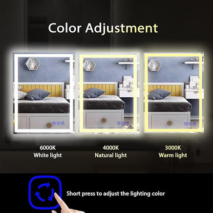 32x24 LED Bathroom Mirror with Lights LED Mirror for Bathroom Makeup Vanity Smart Mirror Lighted Front & Backlit,Stepless Dimmable Adjustable Brightness,Touch Switch,Shatterproof,Anti-Fog