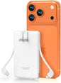 TG90° 5000mAh Small Portable Charger Built in AC Wall Plug and Cables, Card Size Power Bank with USB C Cords for Phones, 3 Output External Battery Pack Compatible with iPhone, Android Devices