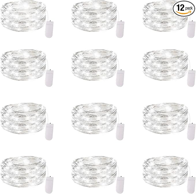 Yiaht 12 Pack Fairy Lights Battery Operated String Lights 7 Feet 20 Led Waterproof Christmas Lights Silver Wire Firefly Starry Moon Lights for Bedroom DIY Party Wedding Patio Christmas White