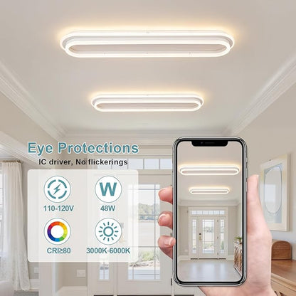 Modern Linear Ceiling Light, 31.5Inch Dimmable LED Flush Mount Ceiling Lamp with Remote Control, Long Kitchen Ceiling Light Fixture for Living Room Dining Room Bedroom Hallway (White)