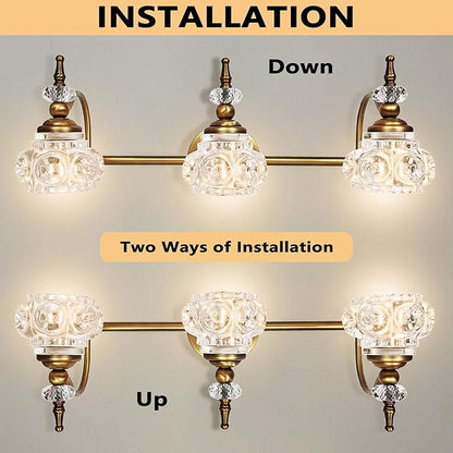 Montex Brass Bathroom Light Fixtures, Gold Vanity Light Vintage, Bathroom Vanity Light Fixtures, Wall Sconces Lighting for Bedroom, Living Room, Hallway, 3 Lights