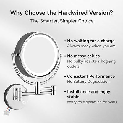 GURUN Wall Mounted Hardwired Makeup Mirror with 3 Tones Dimmable LED Lights 10x Magnifying Mirror with Touch Control for Bathroom Bedroom 13" Extendable Arm Direct Wire M1809D-T(10x,Chrome)