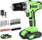 21V Power Drill Cordless Tool Kit Set, Electric Screwdriver Cordless Drill with 2 Battery and Charger for Men Home, 3/8-Inch Keyless Chuck, Variable Speed, 24+1 Torque Setting with LED(green)