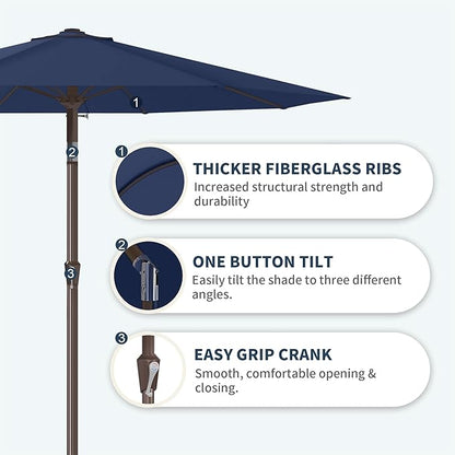 PatioKingdom 11FT Patio Umbrella,Outdoor Umbrella with Push Button Tilt and Crank,Market Table Umbrella with 8 Sturdy Fiberglass Ribs UV Protection(Navy, 11FT)