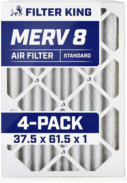 Filter King 37.5x61.5x1 Air Filter | 4-PACK | MERV 8 HVAC Pleated A/C Furnace Filters | MADE IN USA | Actual Size: 37.5 x 61.5 x .75"