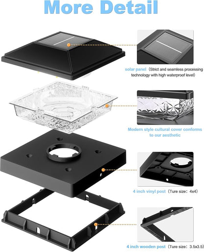 VOLISUN 4x4 Solar Fence - Post Cap Lights 12pack Outdoor Waterproof, Black Deck Post Cap Light with Warm White,for 4x4 Wooden/4x4 Vinyl