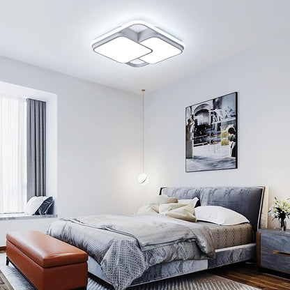 Square LED Ceiling Light with Remote, 60W Dimmable Flush Mount Ceilings Light Fixtures, Modern Light Fixtures Ceiling Lamp LED Chandelier for Bedroom Living Room Kitchen, White/15.7in