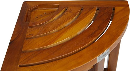 TeakCraft Teak Corner Bench with Shelf and Basket, Fully Assembled, 16 Inch, The Loki