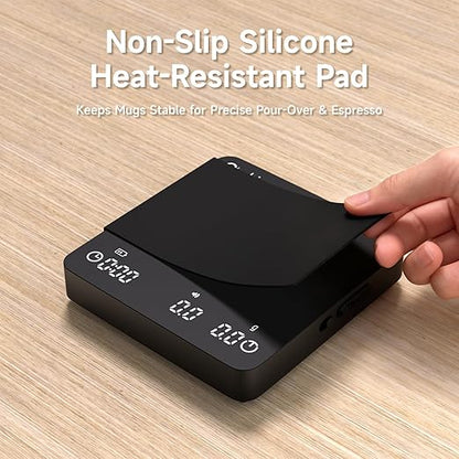 Digital Coffee Scale, 2kg/0.1g High Precision Mini Espresso Coffee Scale with Timer, Rechargeable, for Espresso and Pour-Over Coffee