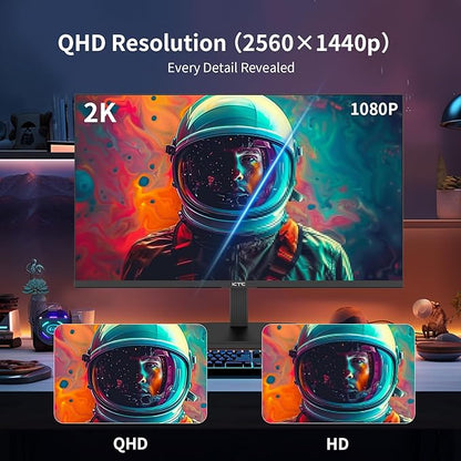 KTC 24 Inch QHD 100Hz Computer Monitor IPS 2K, 1300:1 Contrast, Anti-Blue Light Screen, 122% sRGB, FreeSync & G-Sync Compatible, HDMI2.0 & Display Port 1.4, PC Monitor for Gaming Office Work H24T27