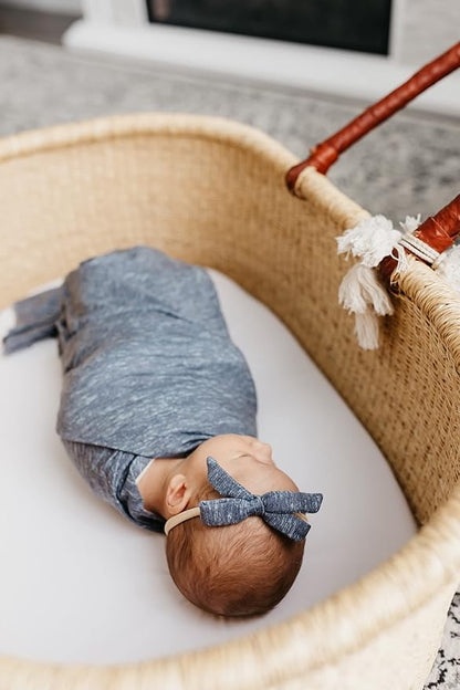 Copper Pearl Ribbon Baby Bow Denim