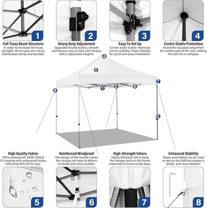 COBIZI 10x10 Pop up Canopy Heavy Duty Without Sidewalls, Easy Set-up Commercial Outdoor Party, 100% Waterproof Wedding Canopy Gazebo, 3 Height Adjustable with Handle Bag,White