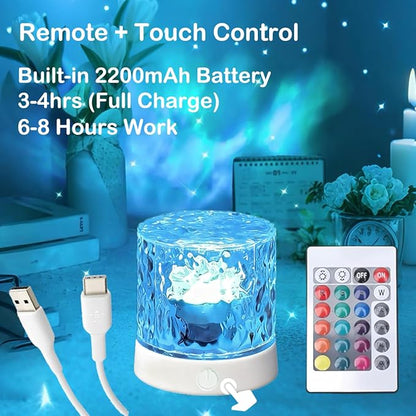 Rechargeable Shower Lights for Inside Shower-Ocean Wave Projector Light for Bathroom Bath Tub-Cordless LED Bathroom Lights 3D Water Ripple Light Ocean Lamp for Bathtub Relaxing Spa,Northern Aurora