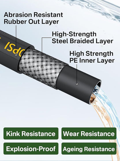 4200PSI Pressure Washer Hose 75FT with 3/8" Swivel Quick Connect for Cold/Hot Water, Kink Resistant Steel Wire Braided, Wear Resistant Power Washer Hose with 2 M22 14mm Adapter Set