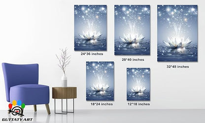 Zen White Lotus Flower Canvas Wall Art, Water Lily Bloom Picture, Lotus Flower Canvas Art Print, Calm Relax Poster, Meditation Spiritual Zen Flower Print for Yoga Spa Spiritual Room 12x18 inch