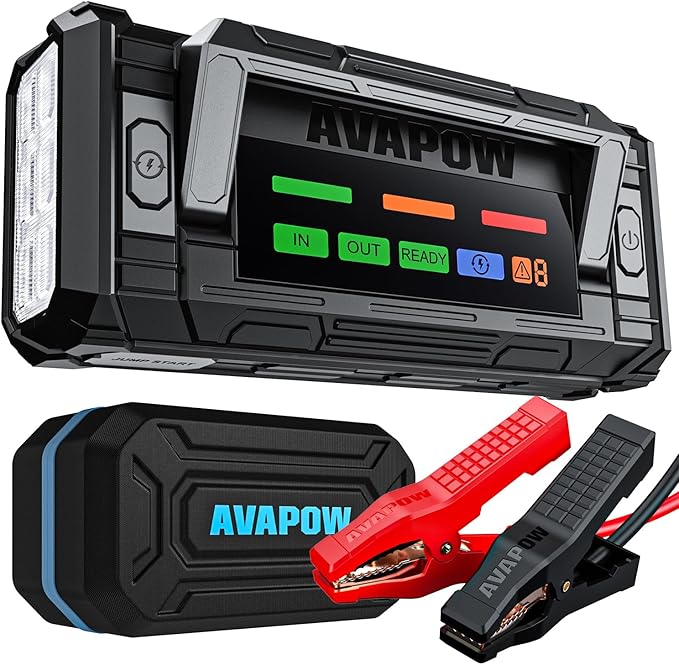 AVAPOW 8000A Battery Jumper Starter Portable with 4″ HD Display PD 30W Dual-Way Fast Charging, 12V Car Starter Jump Box & Battery Booster for All Gas & Up to All Diesel Engines