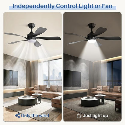 Sofucor 52" Smart Ceiling Fan, Indoor/Outdoor Ceiling Fans with Lights and Remote, Compatible with Alexa/Google/App, 3-Color Light 6-Speed Timing Reversible DC Motor for Bedroom Living Room Patio