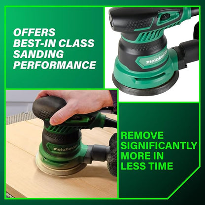 Metabo HPT 5-Inch Random Orbit Finishing Sander, Variable Speed, Palm-Style Comfort Grip, 230W 2.8 Amp Motor, 9,000-13,000 RPM, Dust Collection Hose Connector, Compact and Lightweight Design, SV13YST