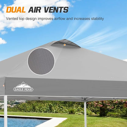 EAGLE PEAK Pop Up Canopy Tent with Wheeled Carry Bag, 8 Stakes, 4 Ropes, 4 Weight Bags, Easy Set Up Tent Canopy, 10x10 ft, 100sqft of Shade, Light Gray