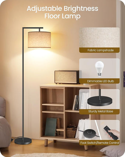 Modern Dimmable Floor Lamp for Living Room with Adjustable Color Temperature LED Bulb, ARC Standing Lamp with Remote Control, Tall Reading Lamp for Bedroom, Office, Black, E11LD05
