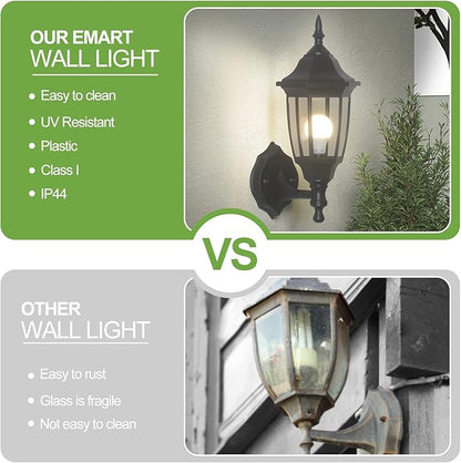 EMART Plastic Outdoor Wall Light Fixtures with Bulbs, Waterproof and Anti-Corrosion Porch Sconces, Exterior Lanterns Wall Mount Lamp for Outside, Garage, Front Door, House, Patio, 2 Pack, Black
