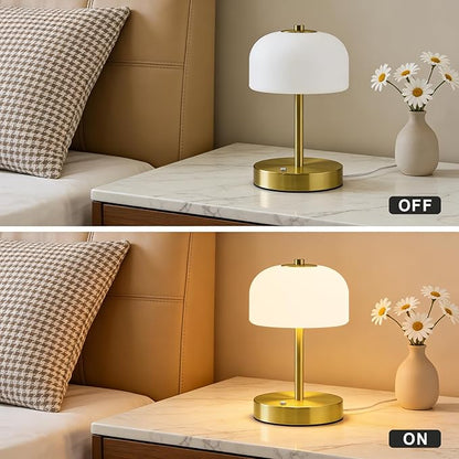 Oneach 9" Touch Control Gold Table Lamp with USB A+C Charging Ports, Dimmable LED Bedside Lamp with 3 Color Temperatures, Small Modern Table Lamps for Bedroom Nightstand Living Room