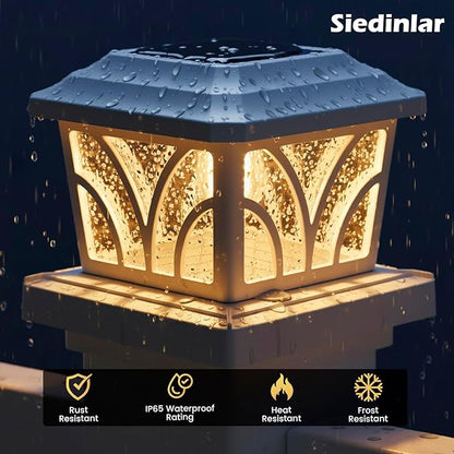 SIEDiNLAR Solar Post Cap Lights Outdoor, Aluminum Glass 2 Modes Fence Post Caps for 4x4 5x5 6x6 Vinyl Wooden Posts Patio Deck Fence Decor, Warm White & Cool White Lighting 2 Pack (White)