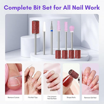 Makartt Professional Nail Drill - 35000RPM Electric Nail File with 60W Coreless Motor, 2 in 1 Desktop & Portable Rechargeable E File with Drill Bits and LCD Display, Nouvella Purple