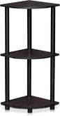 Furinno TURN-N-TUBE Corner Shelf, 3-Tier Corner Bookshelf, Display Storage Shelves with Open Shelves, for Organization and Storage, Living Room, Home Office, Garage, Dark Walnut