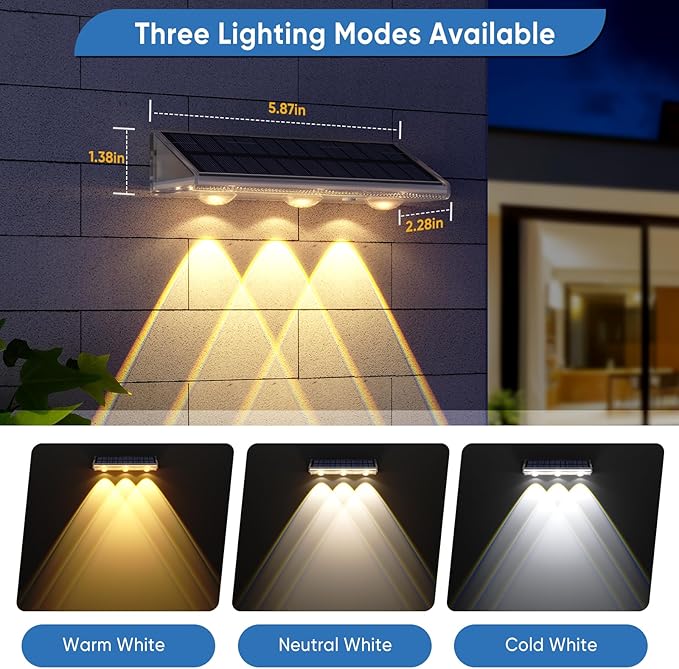 YiLaie Solar Fence Lights Outdoor with IP67 Waterproof, 3 Modes & Dusk to Dawn Auto ON/Off Solar Power Wall Mount Solar Lights for Outside Fence Wall Deck Gate (2 Pack)
