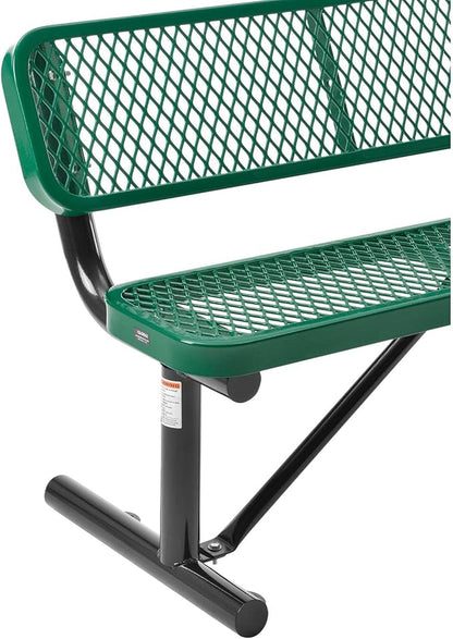 Global Industrial 4'L Heavy Duty Expanded Metal Mesh Bench with Backrest with Steel Frame, Portable Outdoor Bench, 1000 lbs Capacity, Green, 48" L x 24" W x 33" H