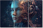 Head of Humanoid Robot Wall Art Blue Eyes and Visible Neural Network and Circuit Board Pictures Print On Canvas, Stretched Framed Gallery-Wrapped Ready to Hang, 42" Wx28 H