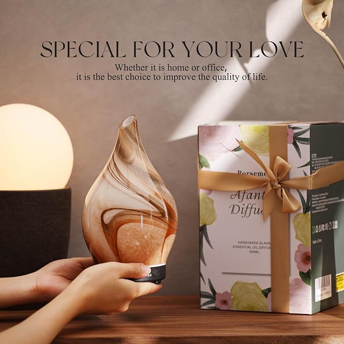 Porseme 150ml Essential Oil Diffuser Glass Color Changing Aroma Air Diffusers Aromatherapy Ultrasonic Cool Mist Humidifier 4 Running Hours Waterless Auto-Off for Sleeping Yoga Office Spa (Jupiter)