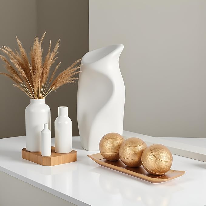 XMGZQ Small Decorative Tray and Orbs Balls Set,Gold Decorative Balls with Centerpiece Bowls for CoffeeTable,Living Room,TV Stand,Center Pieces Decoration for Table,Centro de Mesa de Comedor (Gold)