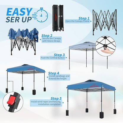 8x8 Pop Up Canopy with Sidewalls, Easy Up Canopy Tent, Heavy Duty Tents for Parties, One Person Set Up Event Tent, Light Blue