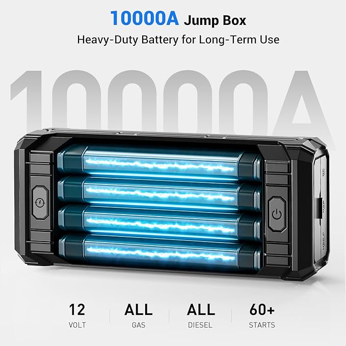 AVAPOW TJ68 10000A Battery Jump Starter Portable with 4" HD Display PD 65W Dual-Way Fast Charging,12V Jump Box, Car Battery Jump Starter for All Gas & Up to All Diesel Engines