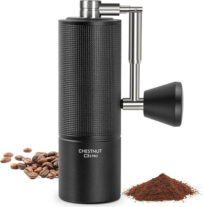 TIMEMORE Chestnut C3S PRO Manual Coffee Grinder - Compact with Foldable Handle, Adjustable Stainless Steel S2C Conical Burr for Espresso, French Press & More, Portable Coffee Grinder (Black)