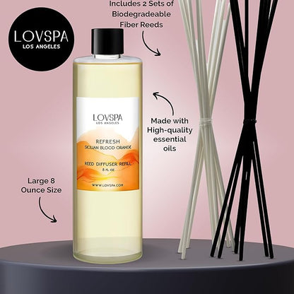 LOVSPA Refresh Sicilian Blood Orange Diffuser Oil - Essential Oils for Diffuser Refill & Air Freshener Room Spray - Long-Lasting & Natural Home Fragrance, Scented Oil for Diffusers, USA Made, 8 oz