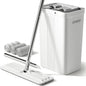 JOYMOOP Mop and Bucket with Wringer Set, White Flat Squeeze Bucket Set for Floor Cleaning, Wet Dry Wall Cleaner with Long Handle, Hardwood Floor Mop-3 Microfiber Cloths