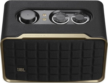 JBL Authentics 200 - Retro Style Smart Home Speaker with Built in Wi-Fi, Bluetooth and Voice Assistants, Alexa and Google Assistant, Multi-Room Playback, Automatic self tuning (Black/Gold)