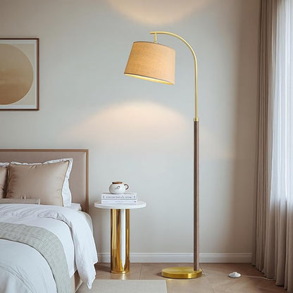 63" Wood Floor Lamps for Living Room with Foot Switch Arc Tall Standing Lamp for Bedroom Mid Century Modern Corner Gold Floor Lamps for Office Nursery Industrial Reading Lamp, Walnut Brown