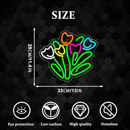 Tulip LED Neon Sign Dimmable LED Tulip Flower Neon Light Signs Tulip Bunch Store Shop Bedroom Club Wall Decor for Bedroom Studio Wall Decorations Gift for Mother's or Valentine's Day Gifts
