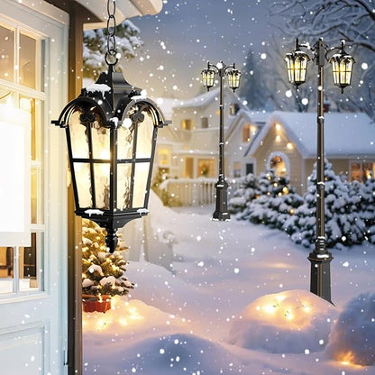 Outdoor Pendant Light Dusk to Dawn for Porch,Anti-Rust Aluminum Outdoor Chandelier, Waterproof Exterior Hanging Lighting Fixtures for Front Door, Gazebo, Black Finish with Gold Edges